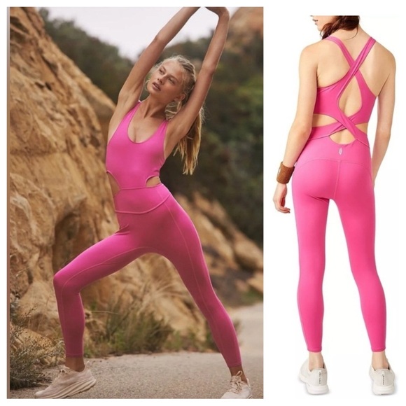 New! FP Movement Free People back it up onesie jumpsuit Pink romper 37774 - Picture 1 of 16